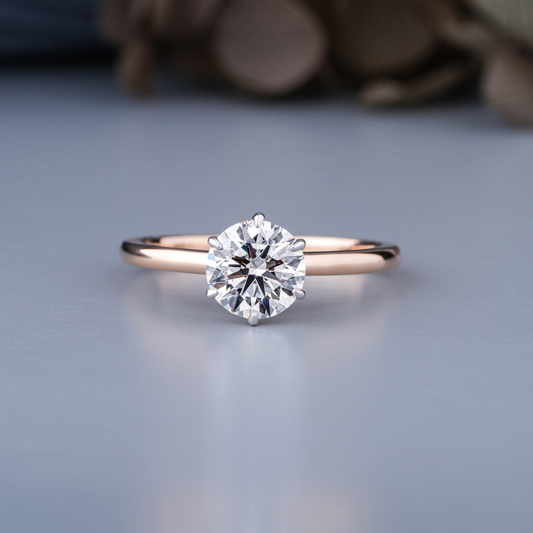 18K Rose Gold Classic 6-Prong Round Lab-Grown Diamond Solitaire Engagement Ring