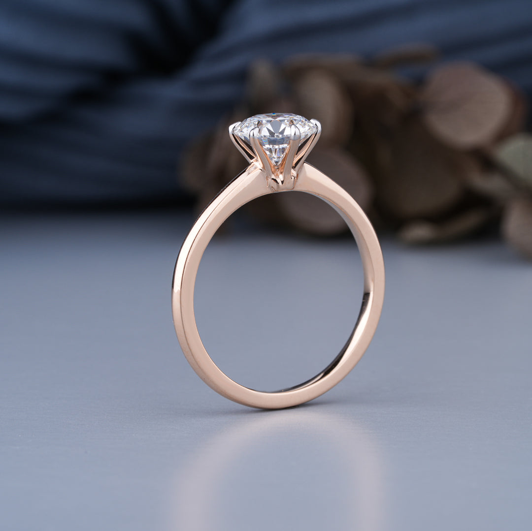 18K Rose Gold Classic 6-Prong Round Lab-Grown Diamond Solitaire Engagement Ring