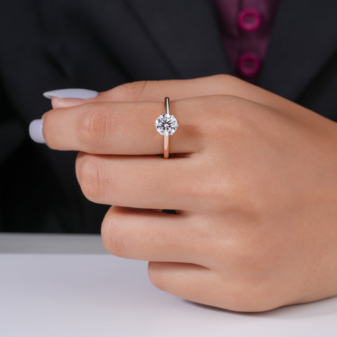 1.50 CTW Round Lab-Grown Diamond Solitaire Engagement Ring in 14K Rose Gold – IGI Certified