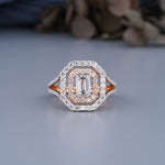 Load image into Gallery viewer, 10K Rose Gold Emerald And Round Shaped Split Double Halo Diamond Ring
