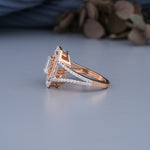 Load image into Gallery viewer, 10K Rose Gold Emerald And Round Shaped Split Double Halo Diamond Ring
