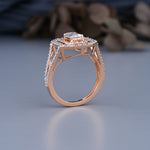 Load image into Gallery viewer, 10K Rose Gold Emerald And Round Shaped Split Double Halo Diamond Ring
