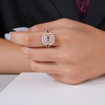 Load image into Gallery viewer, 10K Rose Gold Emerald And Round Shaped Split Double Halo Diamond Ring
