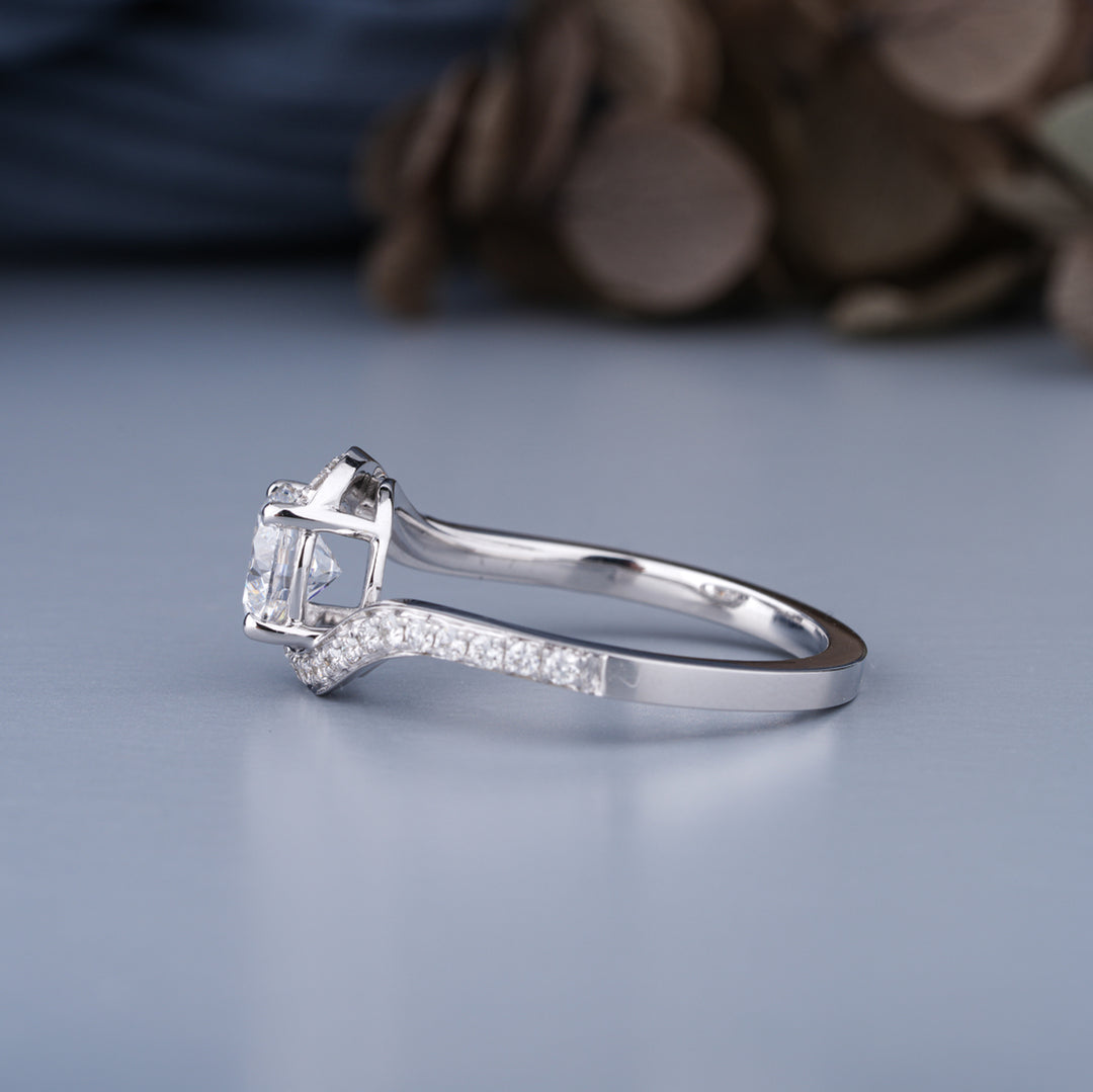 14K White Gold Petite Swirl Solitaire Diamond Engagement Ring