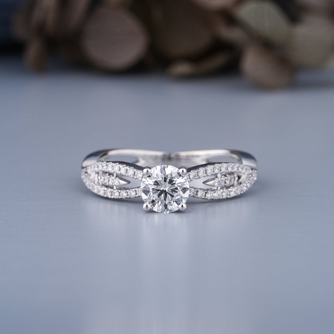 18K White Gold Twisted Infinity Solitaire Diamond Engagement Ring
