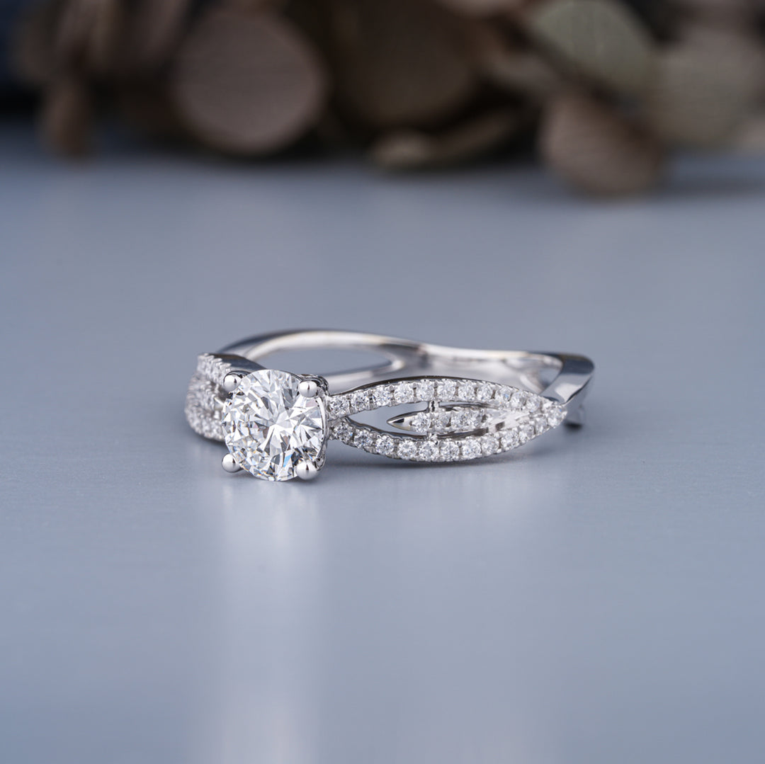 14K White Gold Twisted Infinity Solitaire Diamond Engagement Ring
