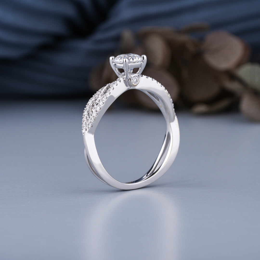 14K White Gold Twisted Infinity Solitaire Diamond Engagement Ring