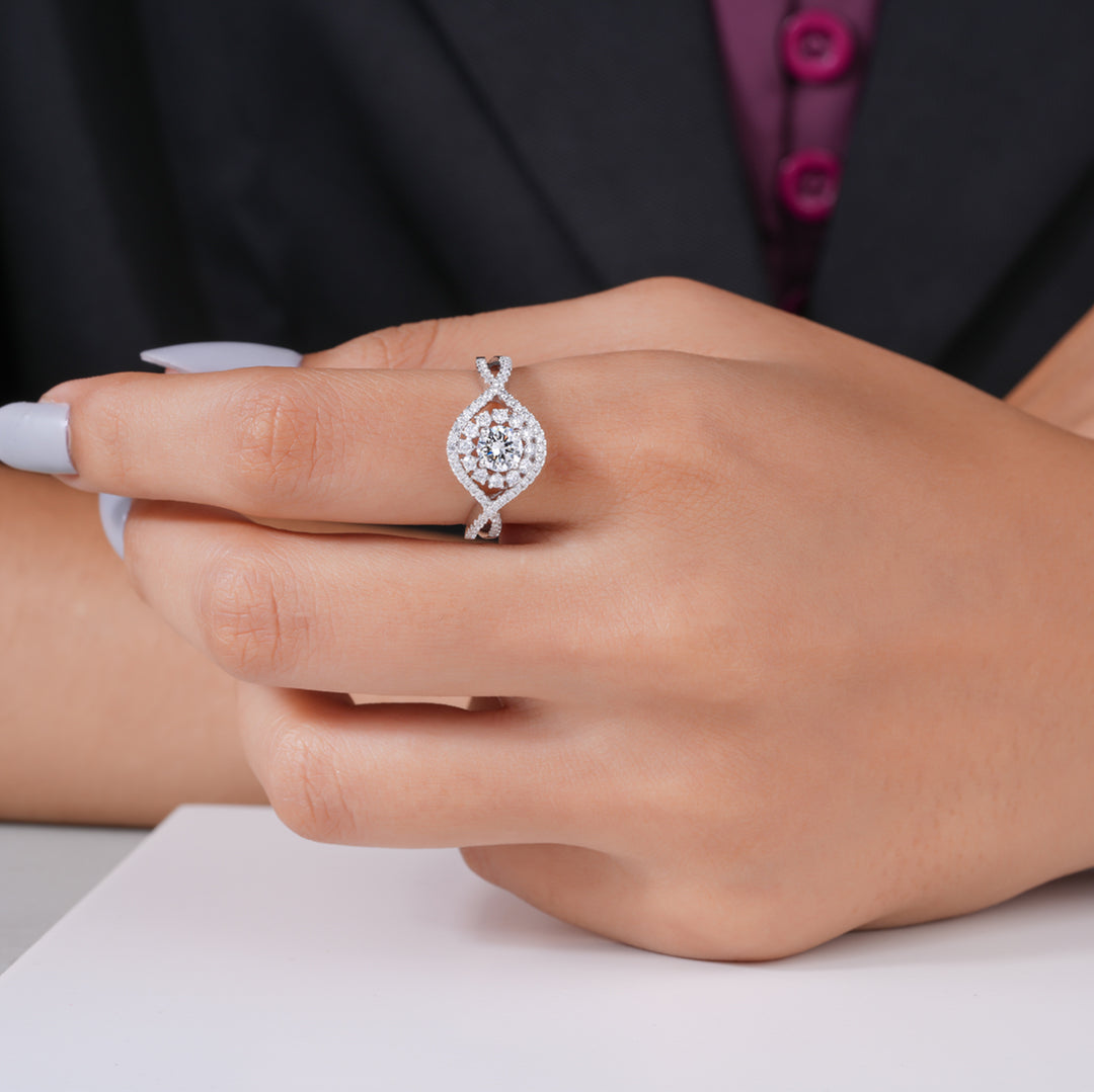 14K White Gold Pave Halo Vintage Engagement Ring