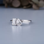 Load image into Gallery viewer, 18K White Gold Emerald and Pear Cut Diamond Toi-et-Moi Ring
