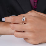 Load image into Gallery viewer, 18K White Gold Emerald and Pear Cut Diamond Toi-et-Moi Ring
