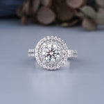 Load image into Gallery viewer, 18K White Gold Round Cut Diamond Pave Double Halo Engagement Ring
