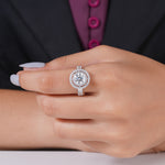 Load image into Gallery viewer, 18K White Gold Round Cut Diamond Pave Double Halo Engagement Ring
