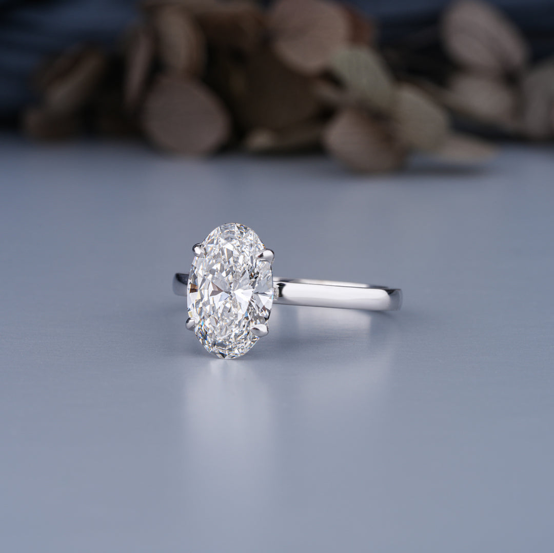 10K White Gold Hidden Halo Oval And Round Cut Diamond Engagement Ring