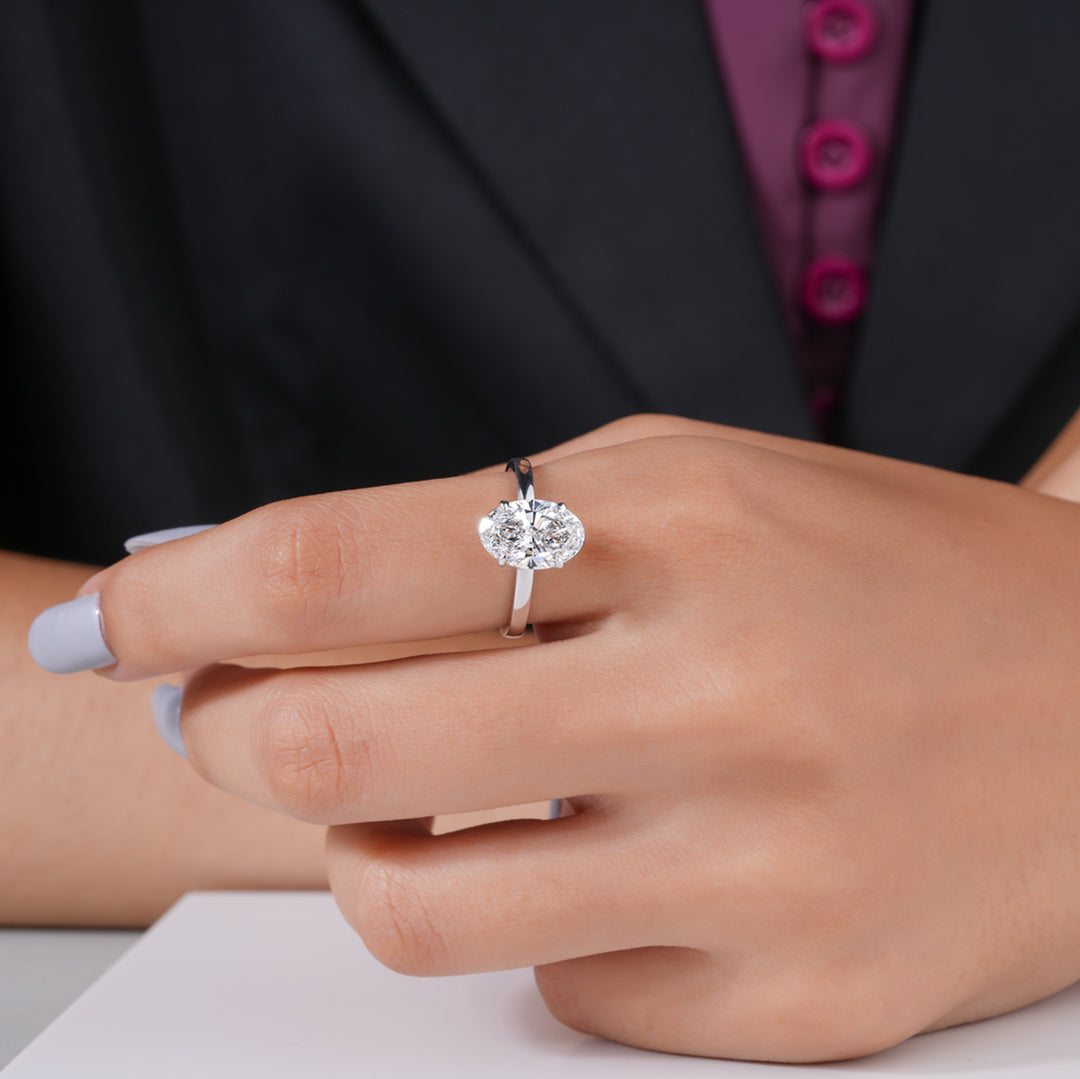 10K White Gold Hidden Halo Oval And Round Cut Diamond Engagement Ring