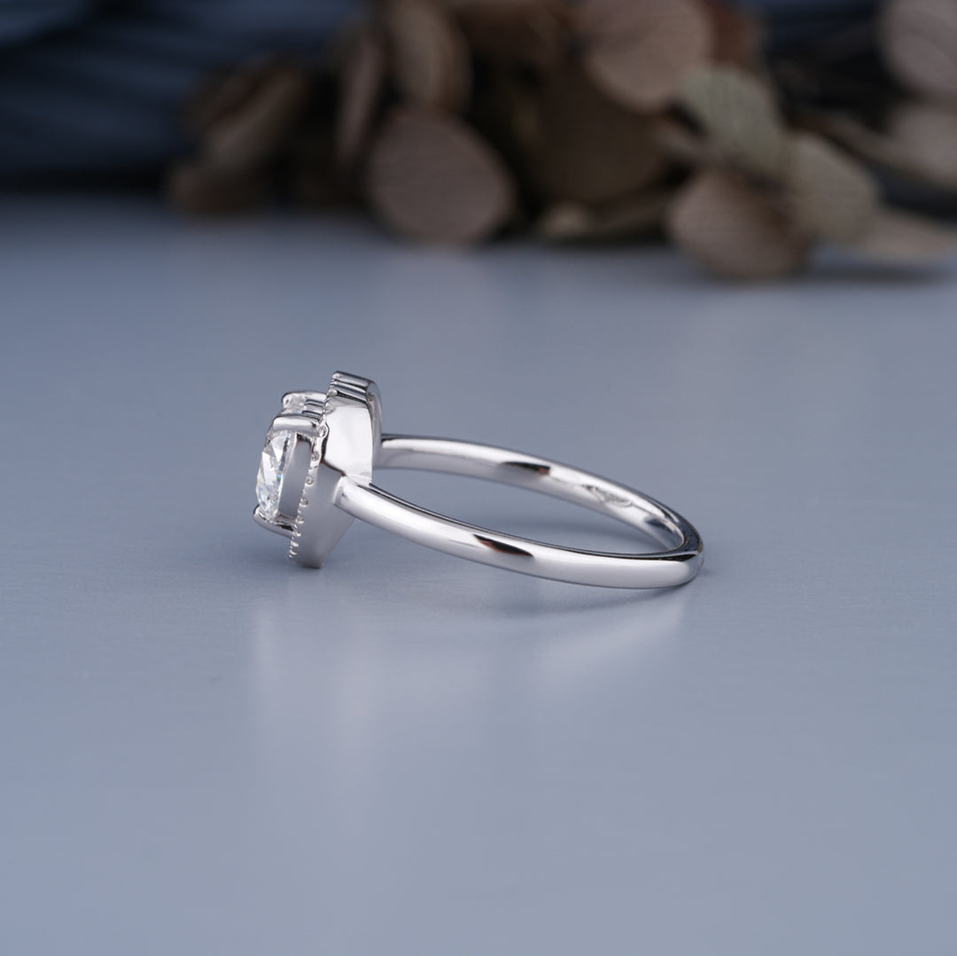 10K White Gold Heart Shaped Halo Diamond Solitaire Engagement Ring