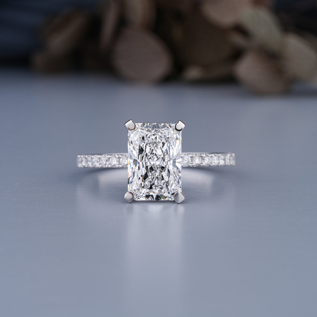 10K White Gold Radiant Cut Diamond Solitaire Engagement Ring
