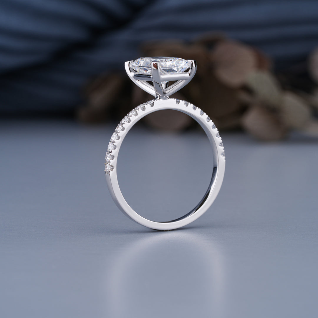 10K White Gold Radiant Cut Diamond Solitaire Engagement Ring