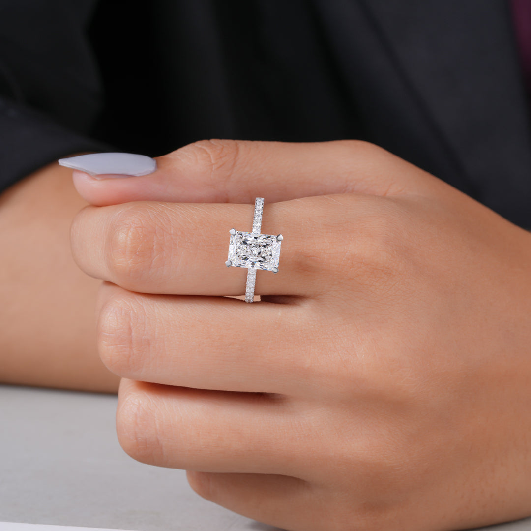 10K White Gold Radiant Cut Diamond Solitaire Engagement Ring