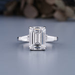 Load image into Gallery viewer, 14K White Gold Three Stone Emerald Shaped Diamond Engagement Ring
