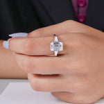 Load image into Gallery viewer, 14K White Gold Three Stone Emerald Shaped Diamond Engagement Ring
