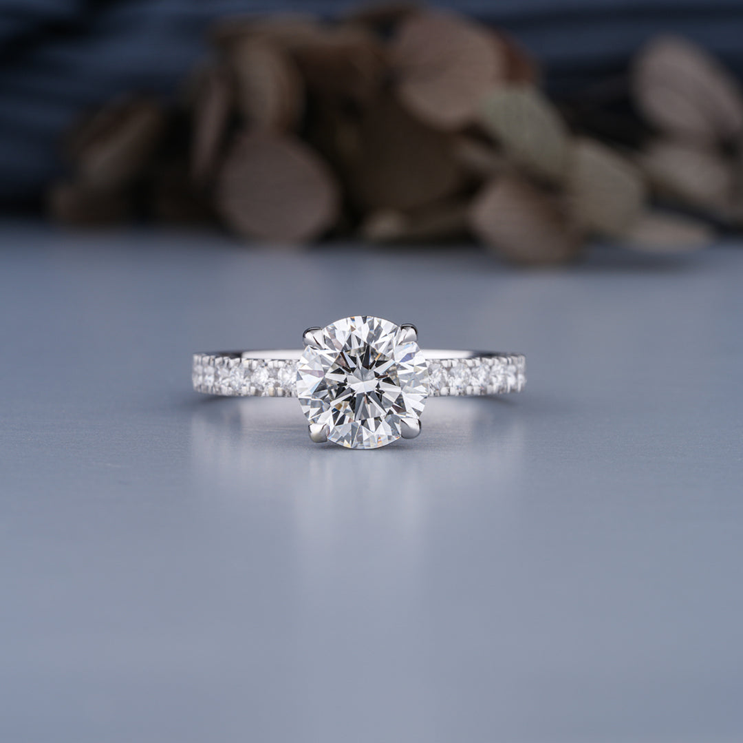 18K White Gold Round Cut Diamond Four Prong Solitaire Engagement Ring
