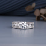 Load image into Gallery viewer, 18K White Gold Round Cut Diamond Milgrain Engagement Ring
