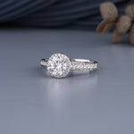 Load image into Gallery viewer, 18K White Gold Round Shaped Milgrain Halo Diamond Engagement Ring
