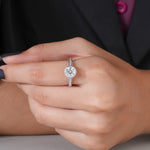 Load image into Gallery viewer, 10K White Gold Round Shaped Milgrain Halo Diamond Engagement Ring
