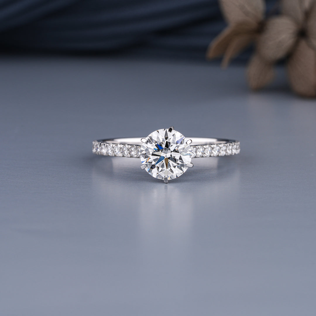 10K White Gold Round Cut Diamond Six Prong Solitaire Engagement Ring