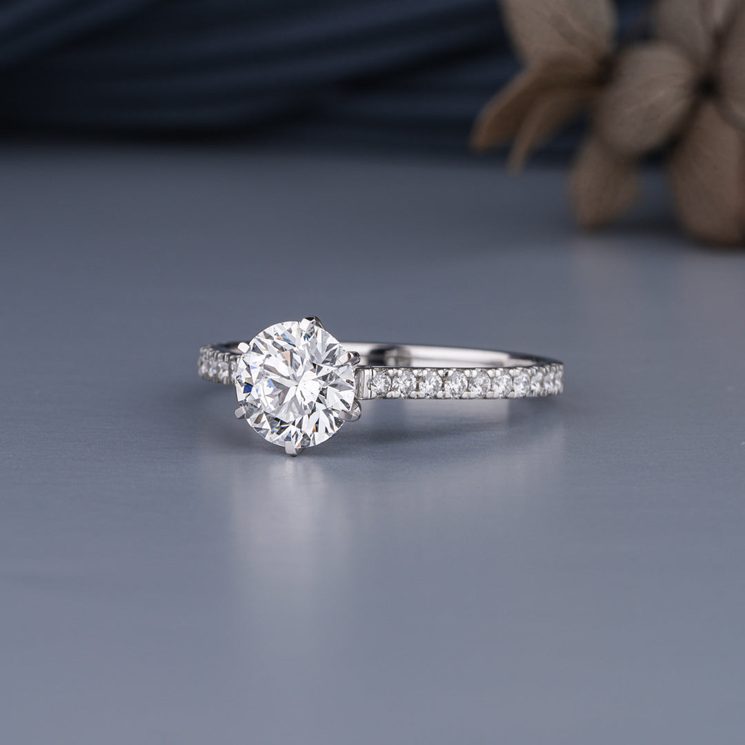 10K White Gold Round Cut Diamond Six Prong Solitaire Engagement Ring