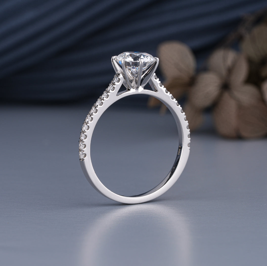 10K White Gold Round Cut Diamond Six Prong Solitaire Engagement Ring