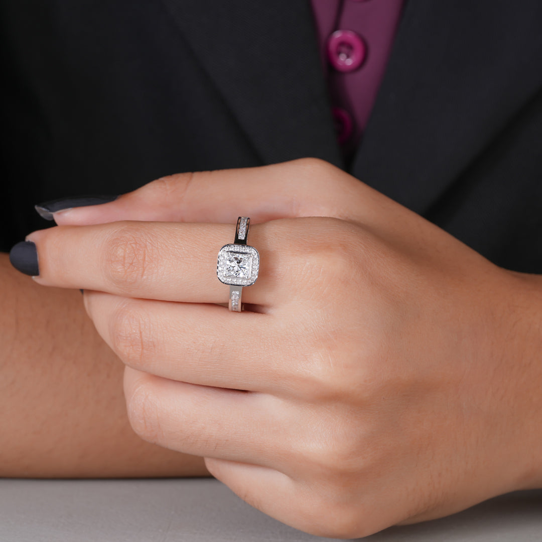 18K White Gold Princess Cut Perfect Halo Diamond Ring