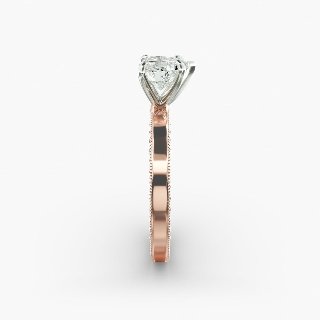 Heart Lab-Grown Diamond Ring – Rope Band with Milgrain | IGI Certified | 10K/14K/18K Gold