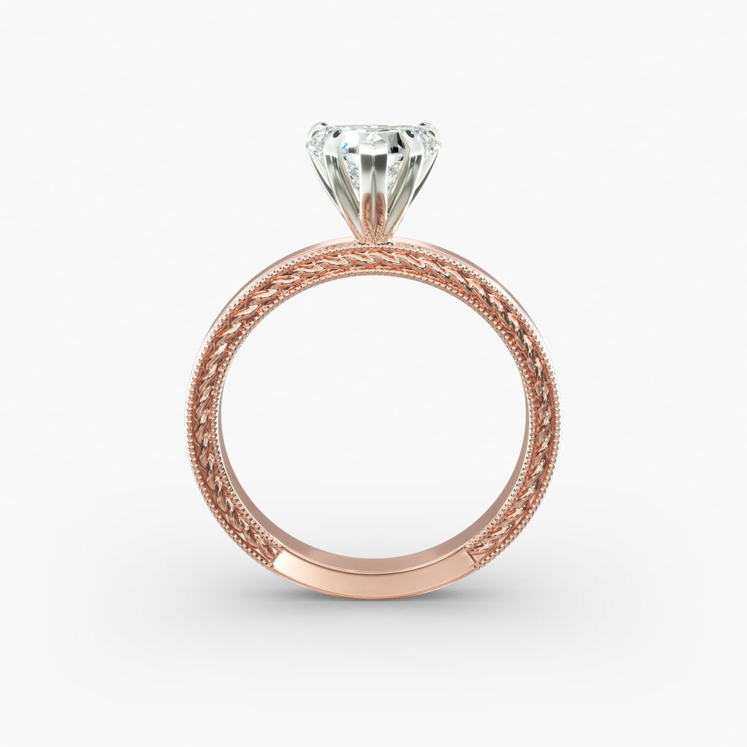 Heart Lab-Grown Diamond Ring – Rope Band with Milgrain | IGI Certified | 10K/14K/18K Gold