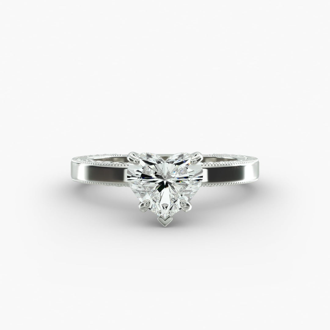 Heart Lab-Grown Diamond Ring – Rope Band with Milgrain | IGI Certified | 10K/14K/18K Gold