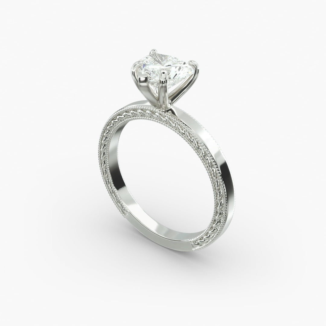 Heart Lab-Grown Diamond Ring – Rope Band with Milgrain | IGI Certified | 10K/14K/18K Gold
