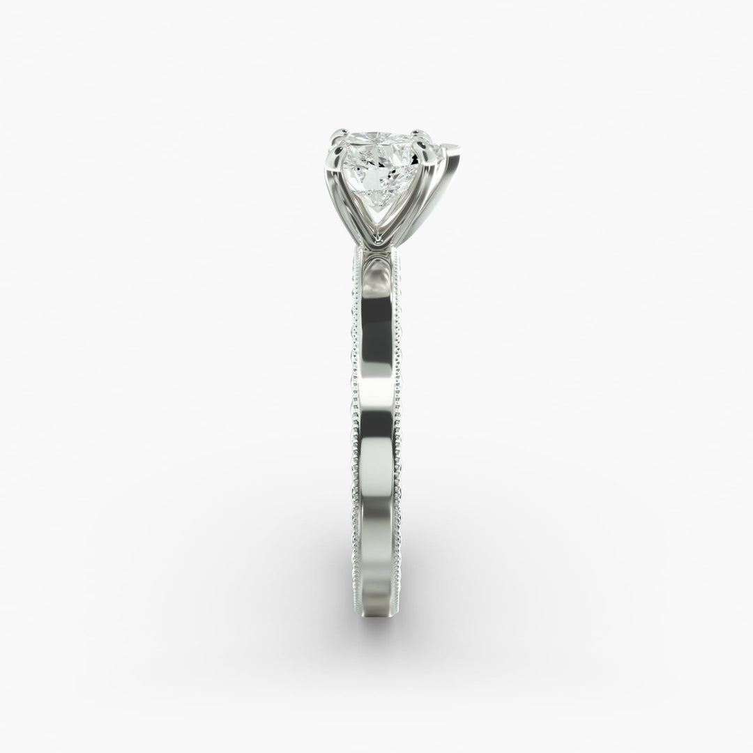 Heart Lab-Grown Diamond Ring – Rope Band with Milgrain | IGI Certified | 10K/14K/18K Gold