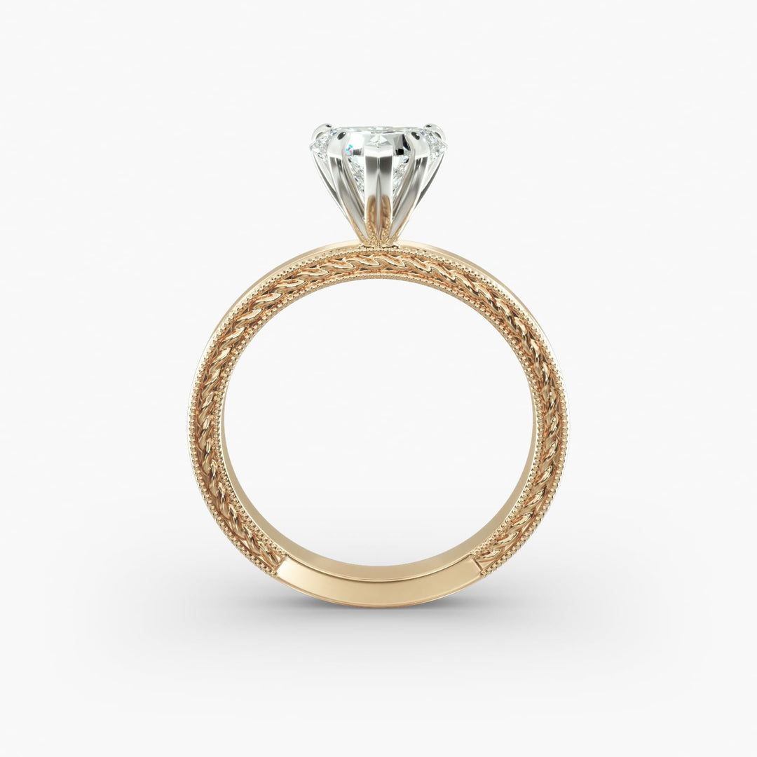Heart Lab-Grown Diamond Ring – Rope Band with Milgrain | IGI Certified | 10K/14K/18K Gold