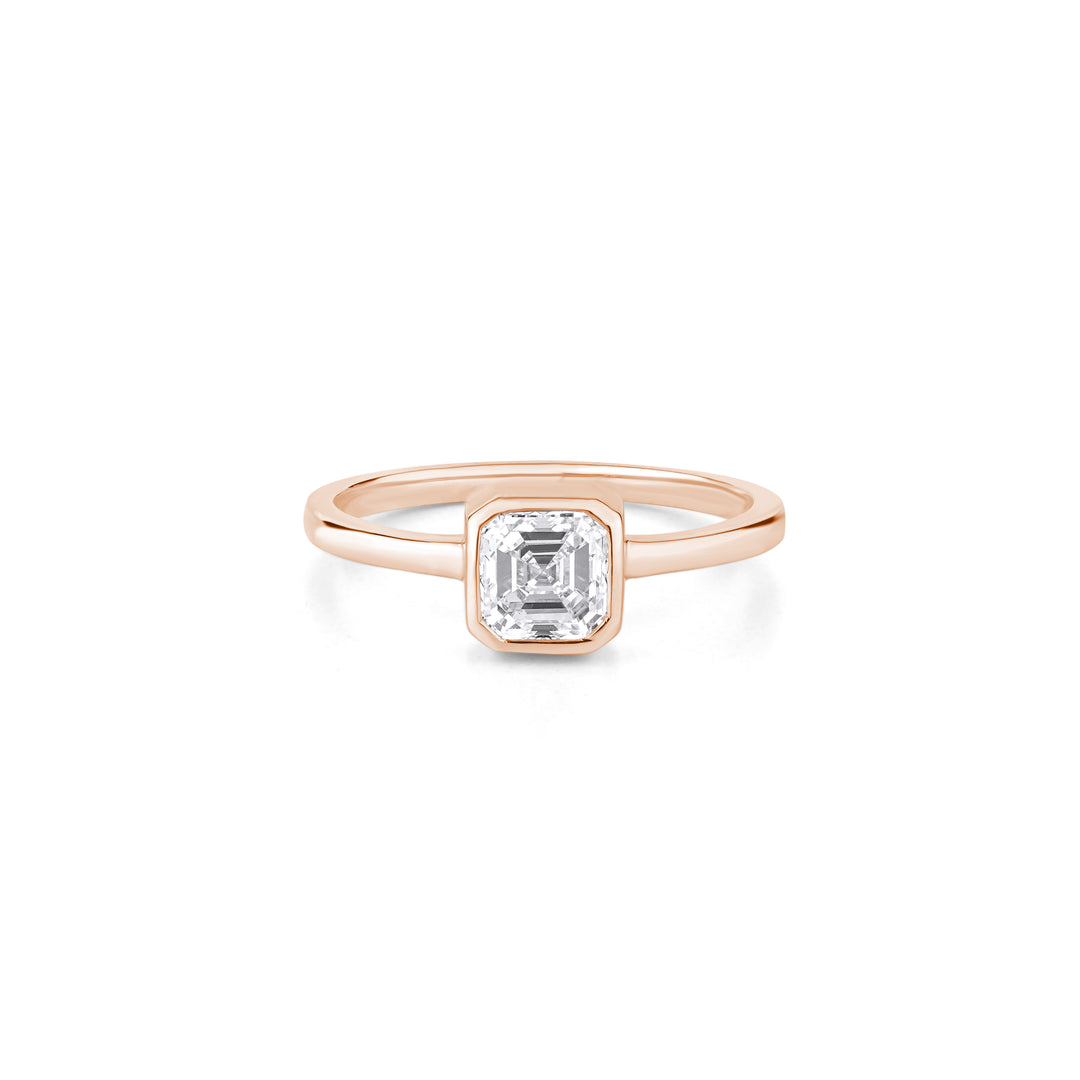 18K Gold Asscher Cut Diamond Solitaire Engagement Ring