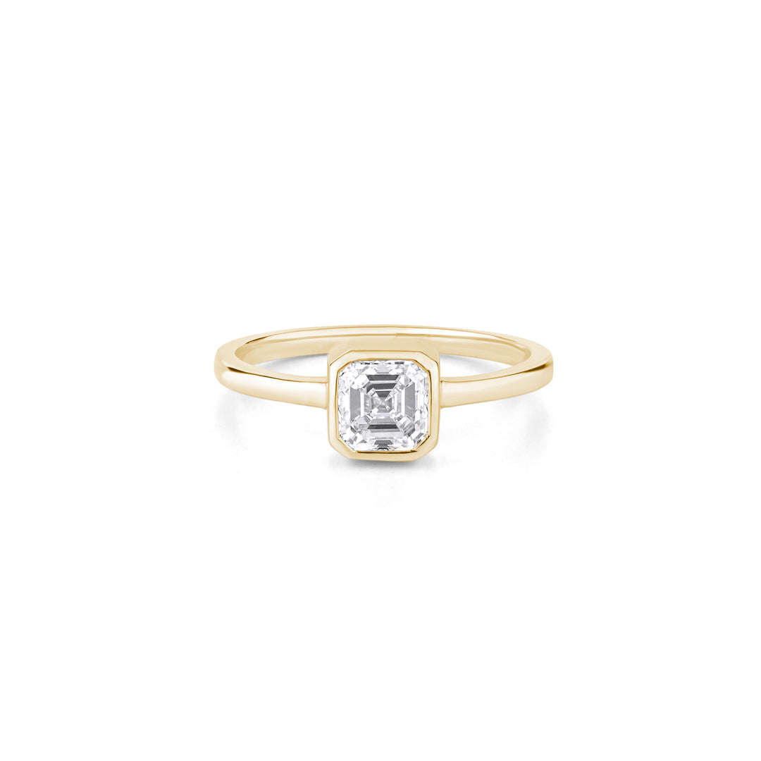 18K Gold Asscher Cut Diamond Solitaire Engagement Ring