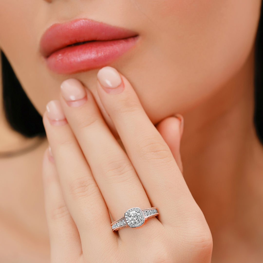 10K Gold Round Cut Diamond Milgrain Solitaire Engagement Ring