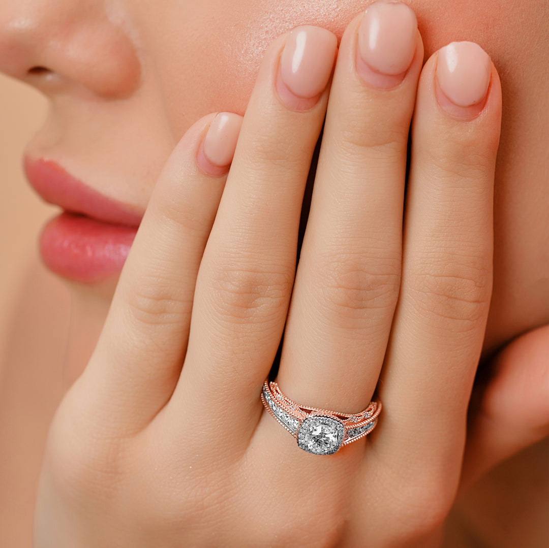 10K Gold Round Cut Diamond Milgrain Solitaire Engagement Ring