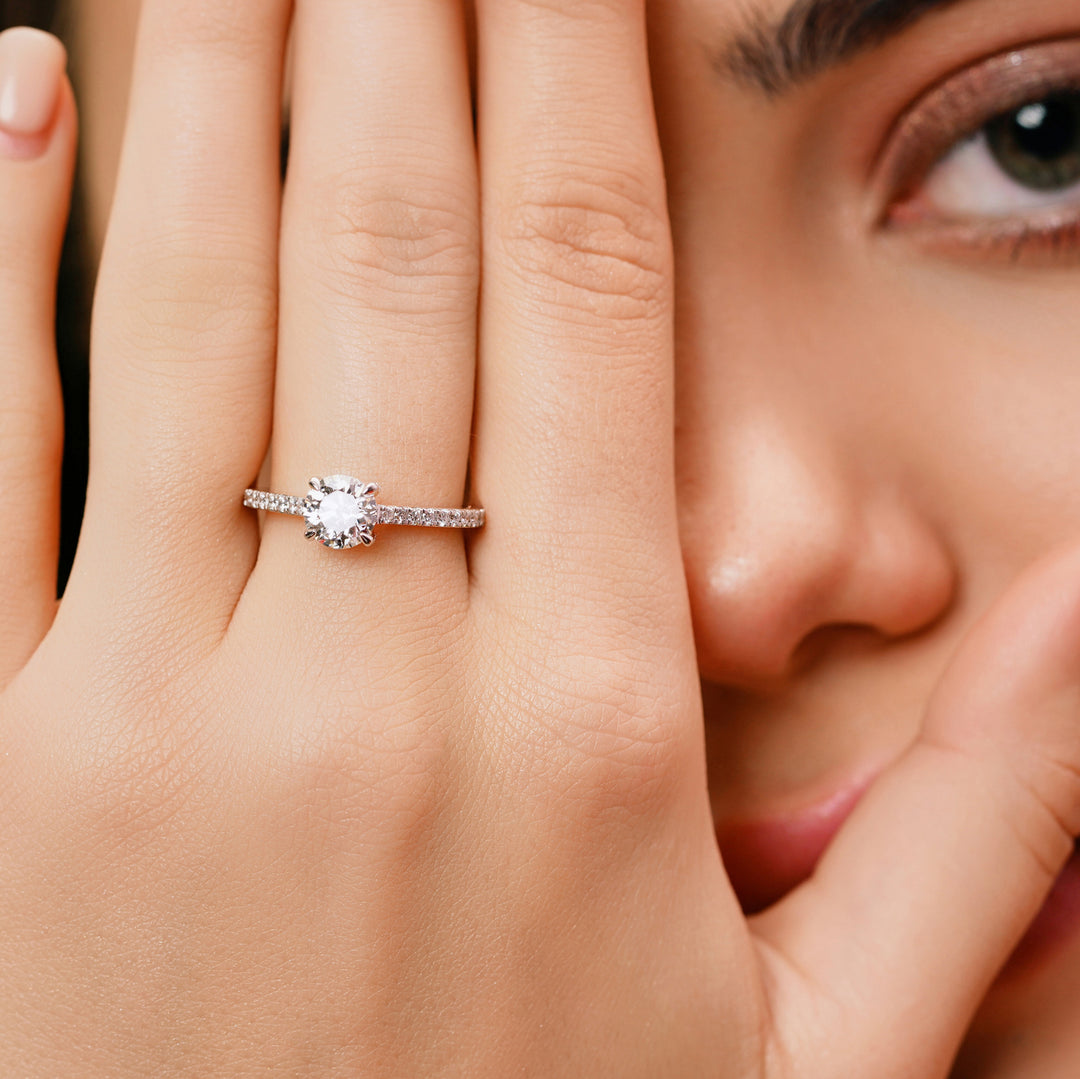 10K Gold Perfect Round Cut Solitaire Diamond Engagement Ring