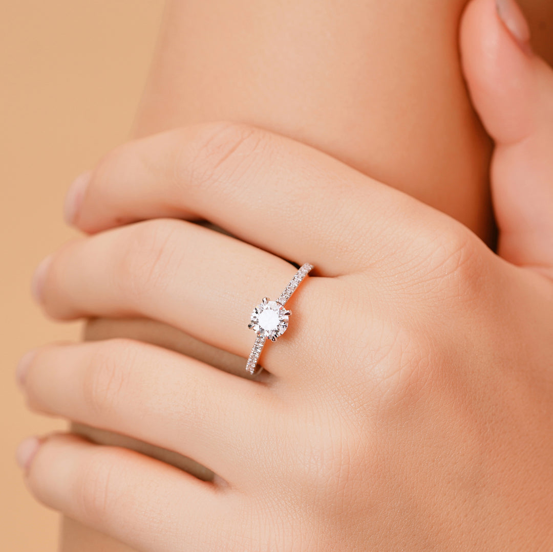10K Gold Perfect Round Cut Solitaire Diamond Engagement Ring