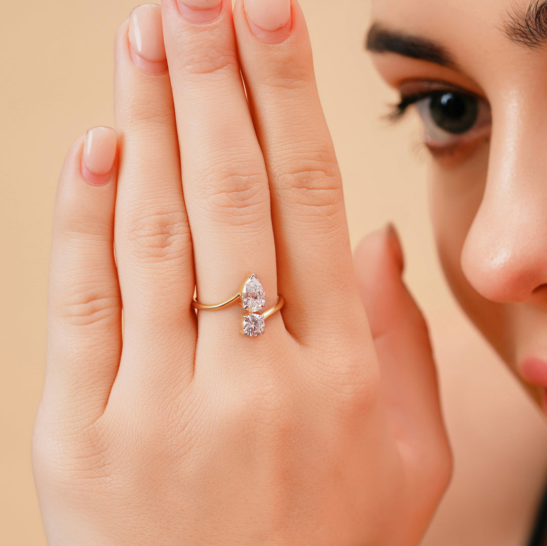 1.25 CTW Toi Et Moi Round And Pear Lab-Grown Diamond Ring in 14K Yellow Gold – IGI Certified