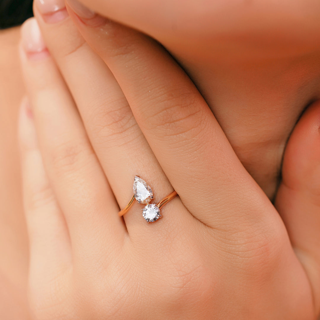 1.25 CTW Toi Et Moi Round And Pear Lab-Grown Diamond Ring in 14K Yellow Gold – IGI Certified