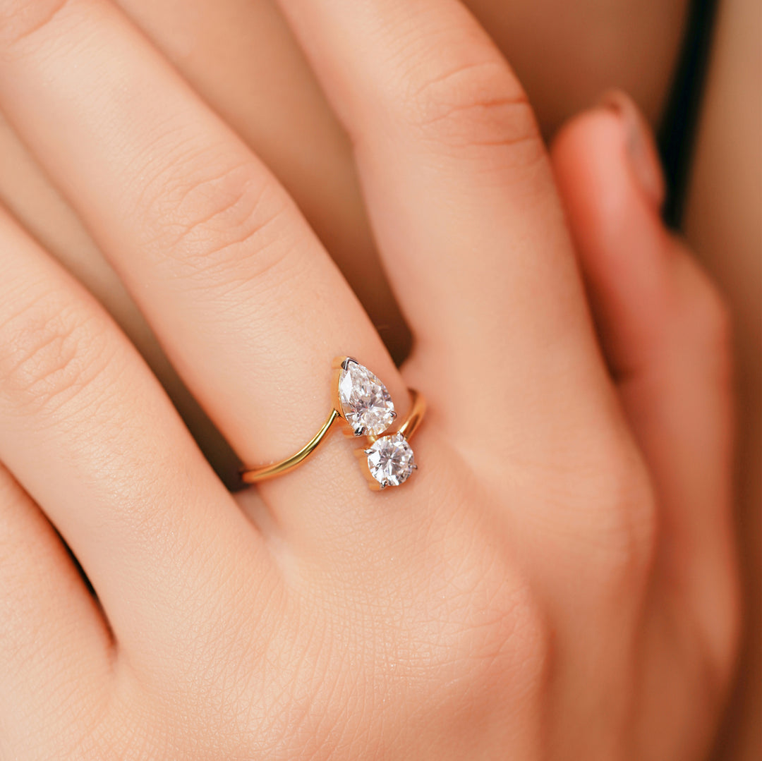 1.25 CTW Toi Et Moi Round And Pear Lab-Grown Diamond Ring in 14K Yellow Gold – IGI Certified