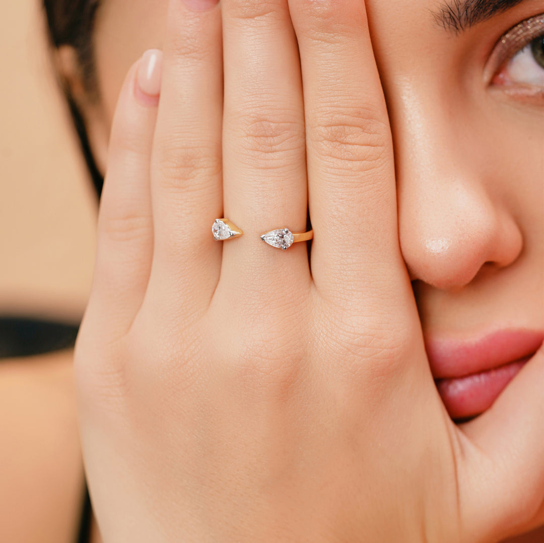 0.81 CTW Toi Et Moi Pear Lab-Grown Diamond Ring in 14K Yellow Gold – IGI Certified