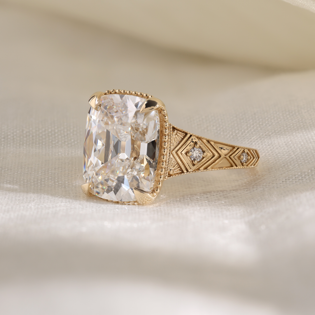 Ready-to-Ship 7 CT Cushion Lab-Grown Diamond Solitaire Ring | 14K Yellow Gold