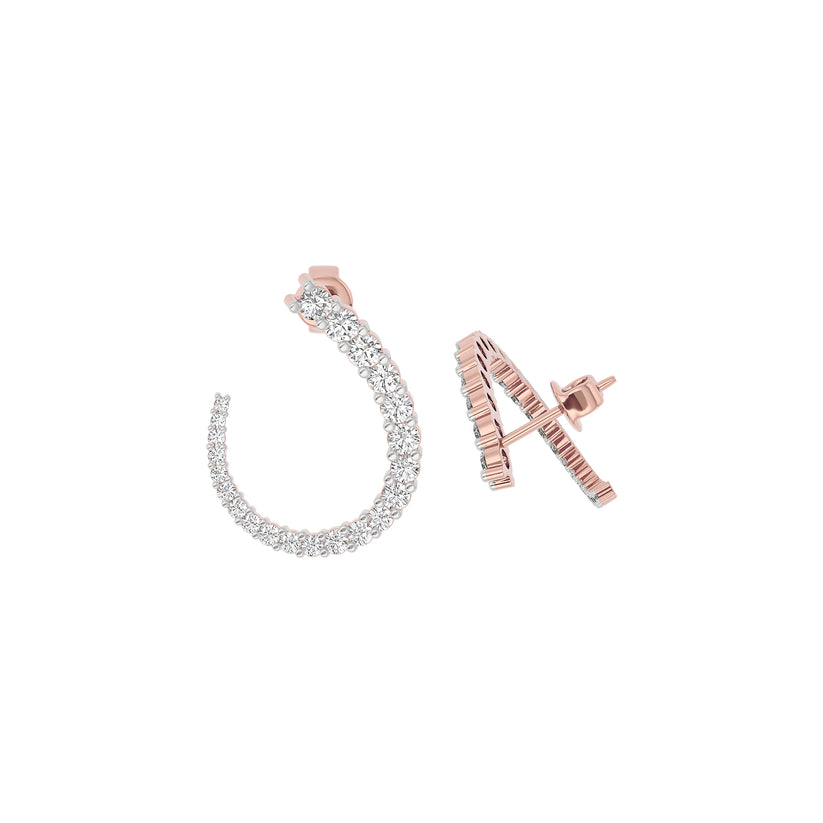 Round Lab-Grown Diamond Curved Earrings 2.23 CTW – 44 Stones | 10K, 14K, 18K White, Yellow & Rose Gold | IGI Certified